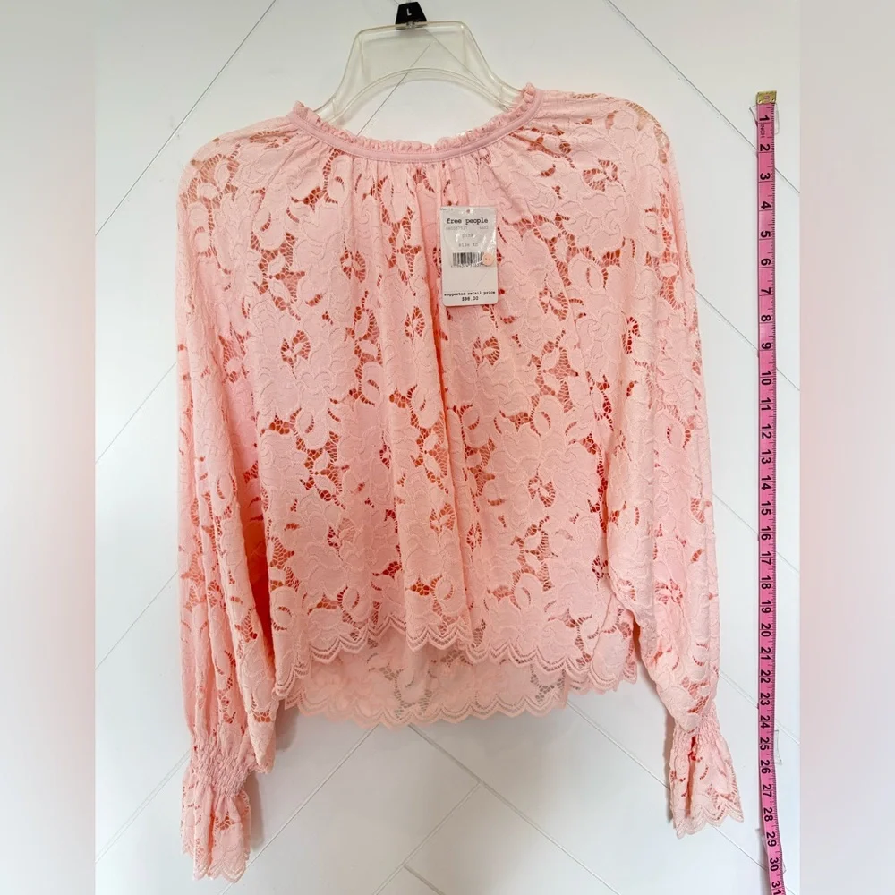 NWT Free People Olivia Lace Top blouse Edwardian sleeves Shirt XS powder pink